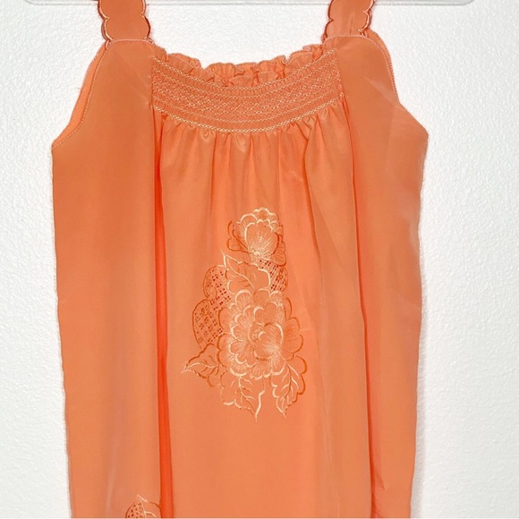 Vintage Peach Embroidered Scallop Lounge Slip Dress - Picture 3 of 10
